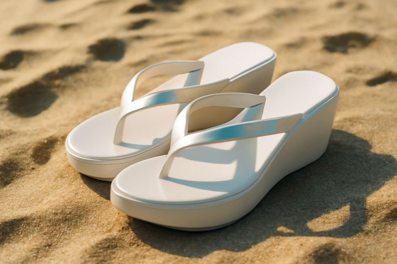 wedge flip flops white